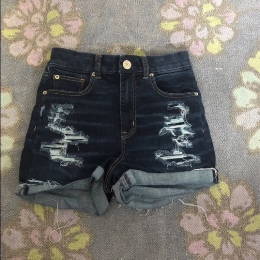 American Eagle high rise dark fade denim shorts